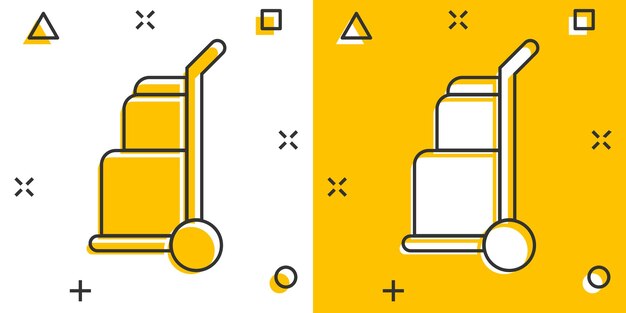 Lading trolley pictogram in komische stijl Levering vak cartoon vectorillustratie op witte geïsoleerde achtergrond Vak verzending splash effect bedrijfsconcept