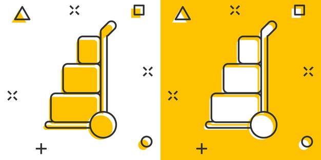 Lading trolley pictogram in komische stijl Levering vak cartoon vectorillustratie op witte geïsoleerde achtergrond Vak verzending splash effect bedrijfsconcept