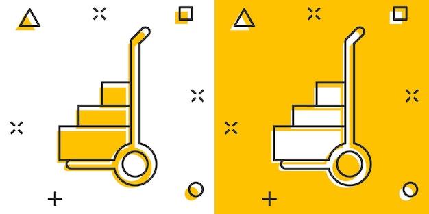Lading trolley pictogram in komische stijl Levering vak cartoon vectorillustratie op witte geïsoleerde achtergrond Vak verzending splash effect bedrijfsconcept