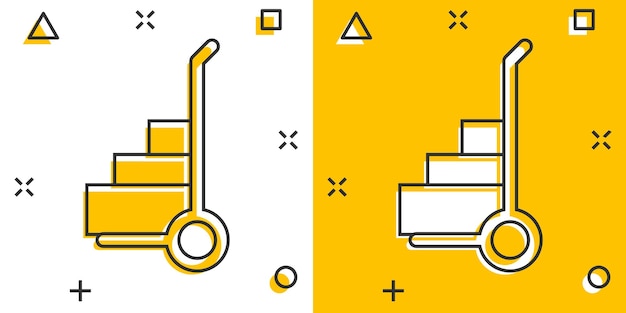 Lading trolley pictogram in komische stijl levering vak cartoon vectorillustratie op witte geïsoleerde achtergrond vak verzending splash effect bedrijfsconcept