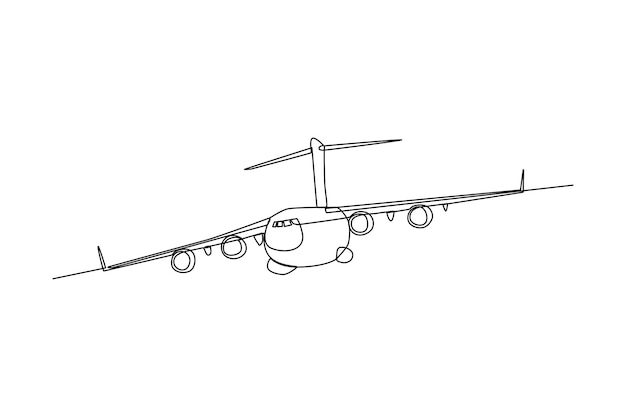 Lading vliegtuig vliegtuig pictogram vector solide illustratie pictogram geïsoleerd op wit minimalisme concept één lijn tekenen grafisch ontwerp vectorillustratie van vliegtuig