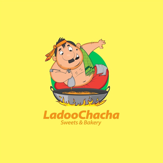 Dolci ladoo chacha e design del logo vettoriale da forno