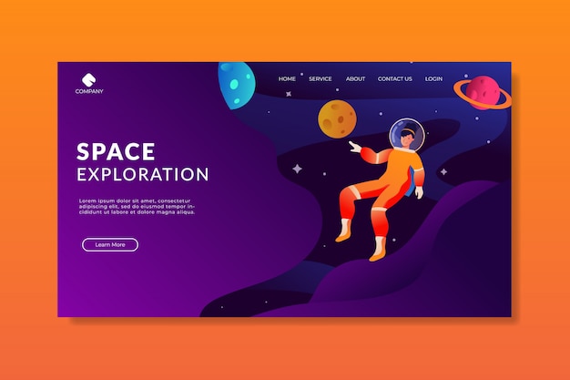 Vector lady astronaut exploration landing page