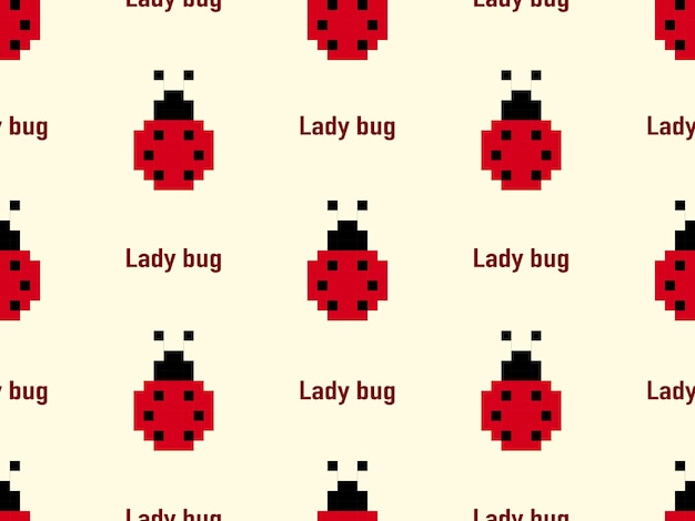 Lady bug cartoon karakter naadloze patroon op gele achtergrond Pixel stijl