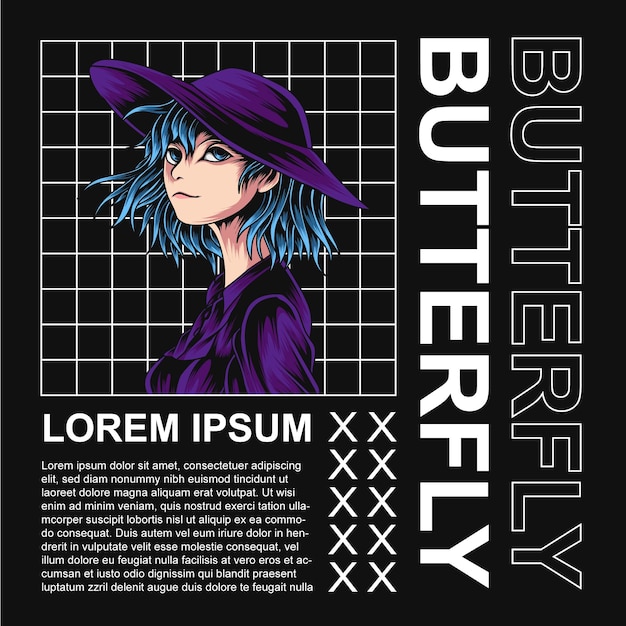 lady butterfly illustration streetwear design