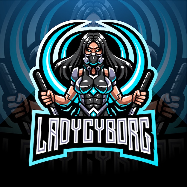 Lady cyborg esport mascotte logo ontwerp