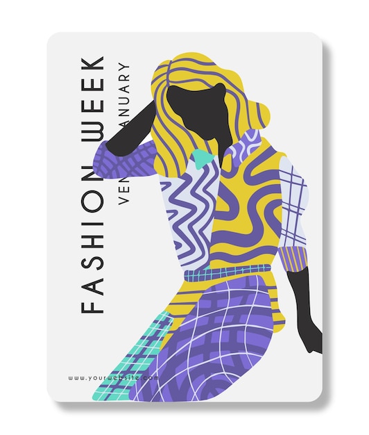 Vector lady fashion poster design template. minimalistic style vector illustration.