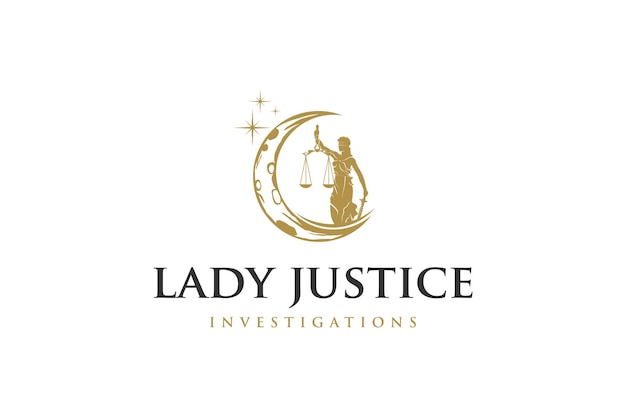 Lady giustizia logo design justitia dea legge legale scultura silhouette donna cieca con icona della scala