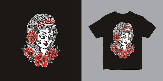 Lady Rose Illustratie T-shirtontwerp