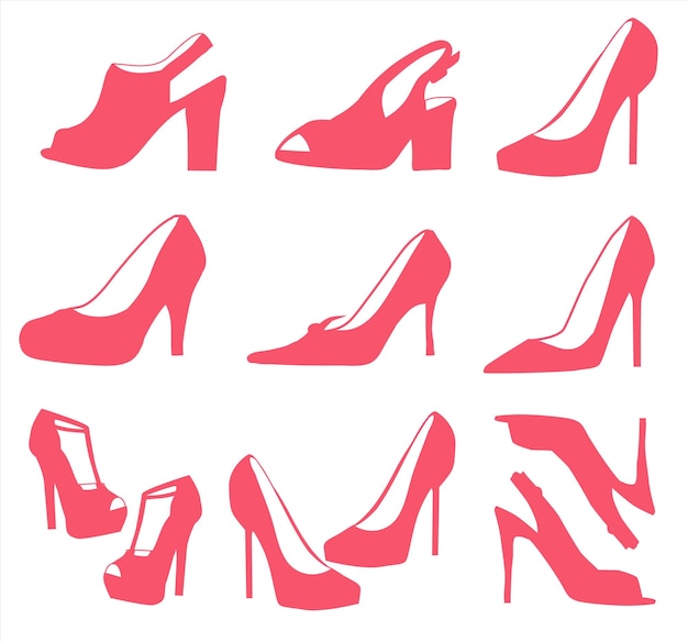 Vector lady's shoe silhouettes