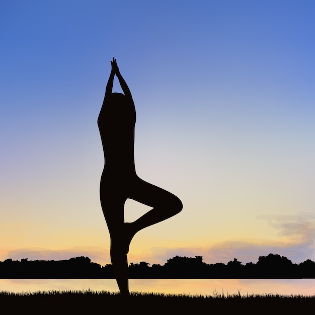 Lady silhouette image in the posture of Yoga.