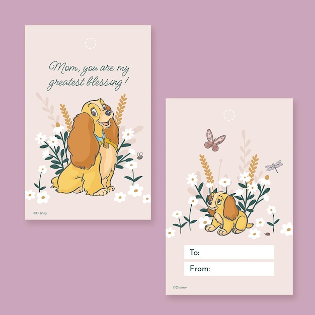 Lady and the tramp Mothers Day Greeting Card Gift Tag