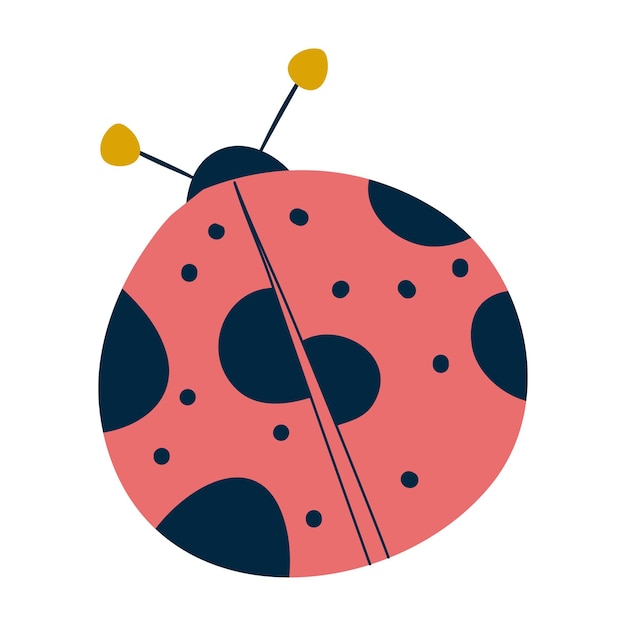 Vettore coccinella isolata su sfondo bianco. coccinella insetto con ali e punti per bambini design in semplice stile scandinavo. illustrazione colorata di primavera alla moda. disegno di illustrazione vettoriale.
