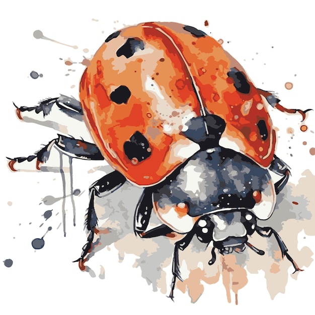 Ladybug drawn with watercolor vector illustrator