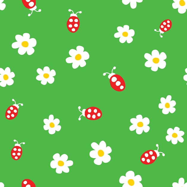 Ladybug and flowers seamless pattern