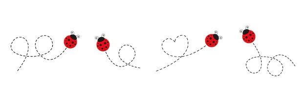 Ladybug icon set ladybugs flying on dotted route