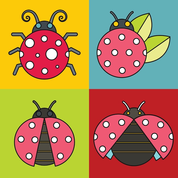 Vector ladybug icons with black stroke
