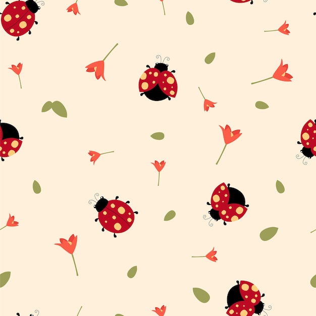 Vector ladybug seamless cute pattern scattered random seamless texture for backdrop wrapping paper fabric wallpaper fashion prints printing with in hand drawn style pastel background