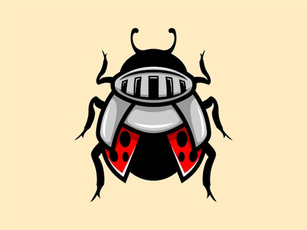 Ladybug with knight armor mascot cartoon vector logo design