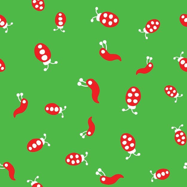 Ladybug worm and flowers seamless pattern