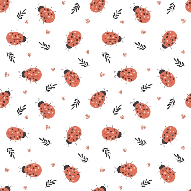 Ladybugs en bloemen Eenvoudig patroon Naadloos patroon vector illustratie