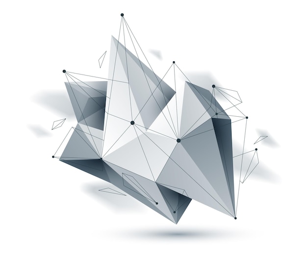 Lage poly abstracte vorm geïsoleerd op witte vector toekomstige vormontwerp veelhoekige kunst dimensionale geometrische dynamische tech thema met mesh lijnen