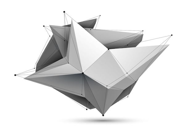 Lage poly abstracte vorm geïsoleerd op witte vector toekomstige vormontwerp veelhoekige kunst dimensionale geometrische dynamische tech thema met mesh lijnen