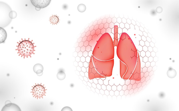 Vector lage poly d menselijke longen schild beschermen geneeskunde herstel technologie drug geneeskunde concept vector illu...