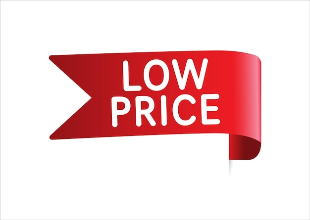 Vector lage prijs label kostenreductie pictogram kortingsprijs aanbieding teken vlakke stijl