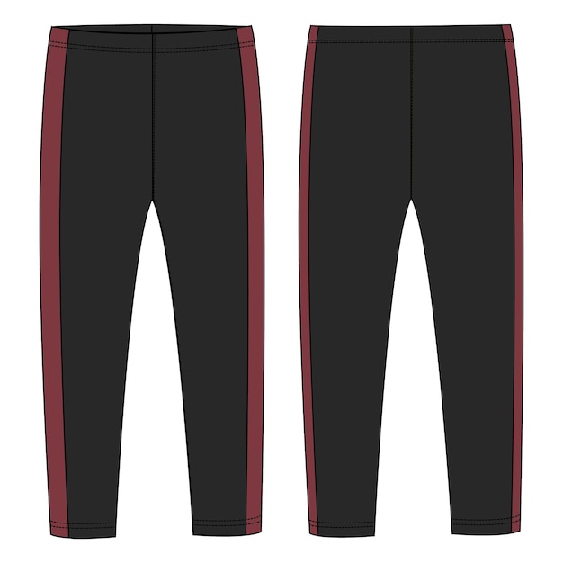 Vettore laggings pant illustrazione vettoriale modello di colore nero vista anteriore e posteriore