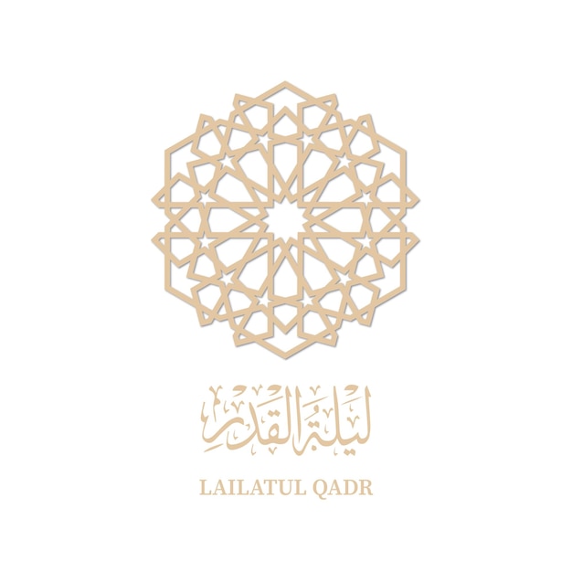 Lailatul qadr greeting card background with arabic pattern and calligraphy vector illustration