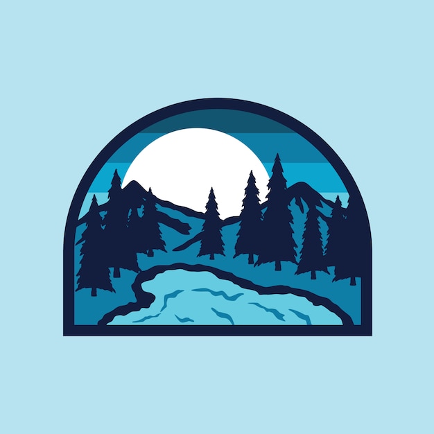 Lake camp hike mountain nature  patch pin  illustration  