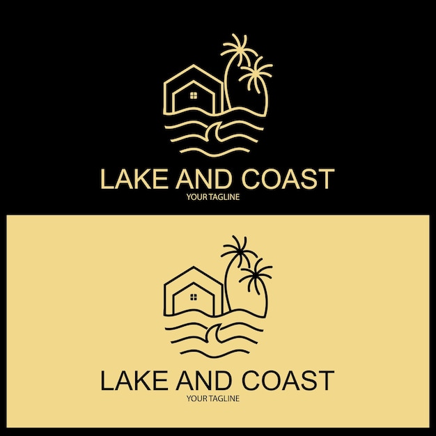 Disegno del modello di illustrazione vettoriale dell'icona del lago e della costa