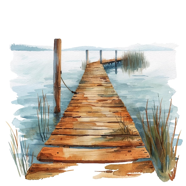 Vector lake dock vector illustratie in aquarel stijl