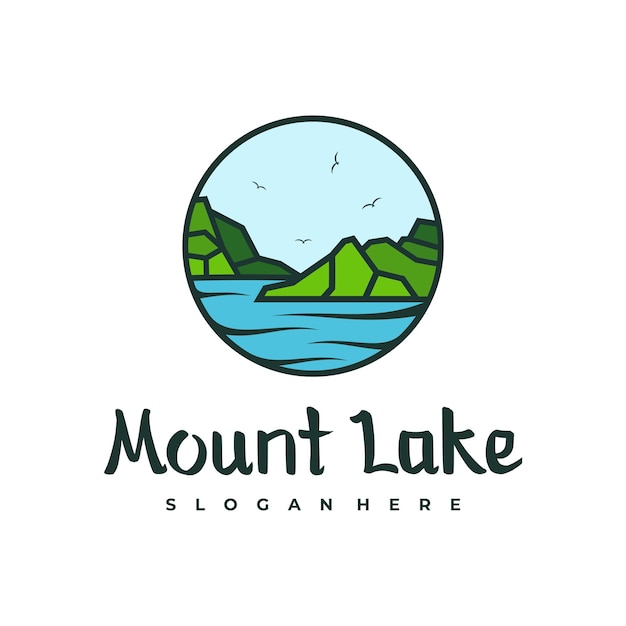 호수 로고 디자인 템플릿 Mount Lake 벡터 그림 배지 디자인