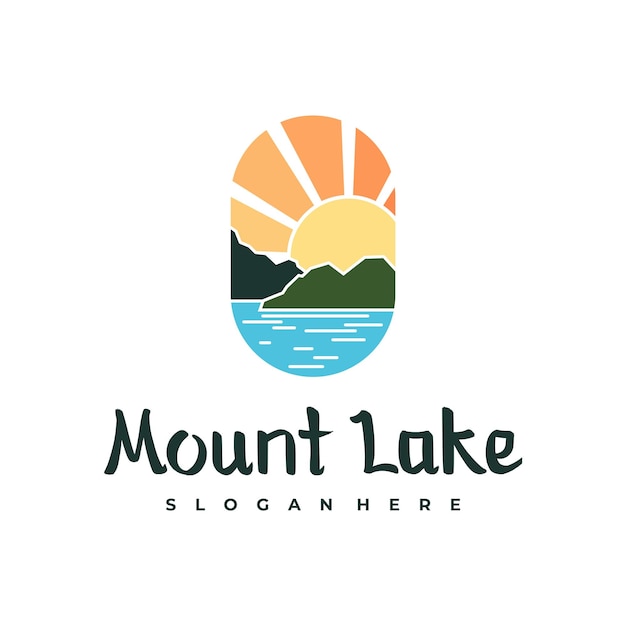 Vector lake logo design template mount lake vector illustration badge design