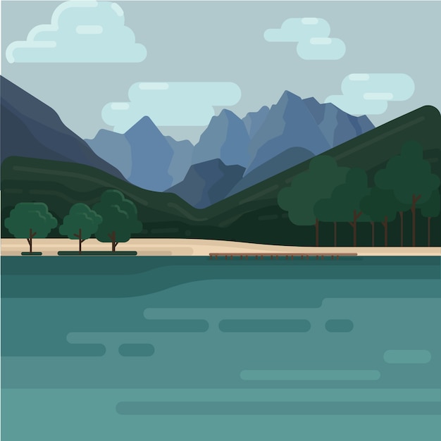 Vector lake mountain landscape