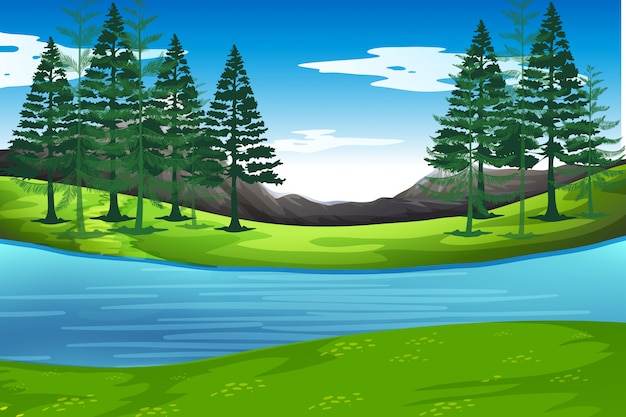 Vector lake in nature background