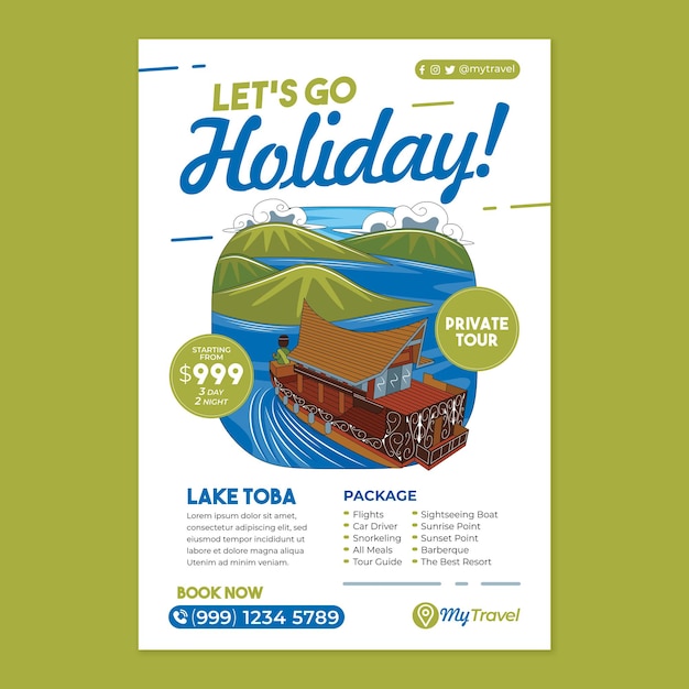 Vector lake toba holiday poster in flat design style