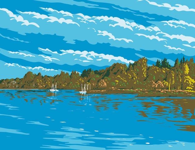 lake washington in king county washington state wpa poster art