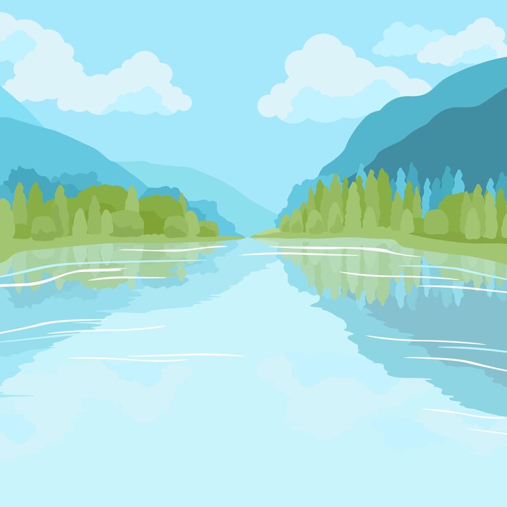 Vector 湖辺 の 山 の 景色