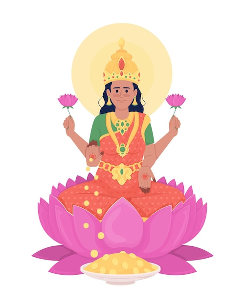 Vettore carattere vettoriale a colori semi piatto della dea lakshmi