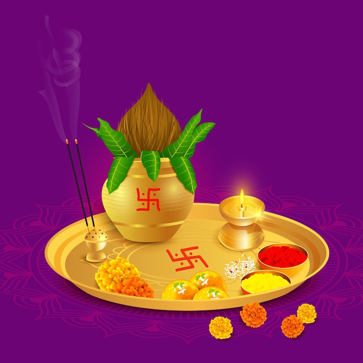 Vector lakshmi puja thali, bhai dooj, rakhi, festival, happy diwali