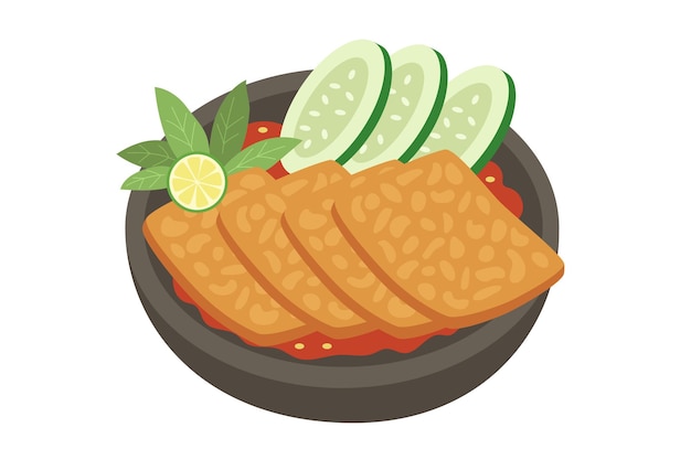 Vector lalapan tempe penyet indonesian food vector