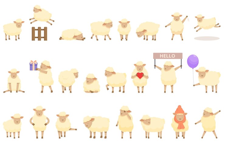Vector lam pictogrammen instellen cartoon vector boerderij schapen