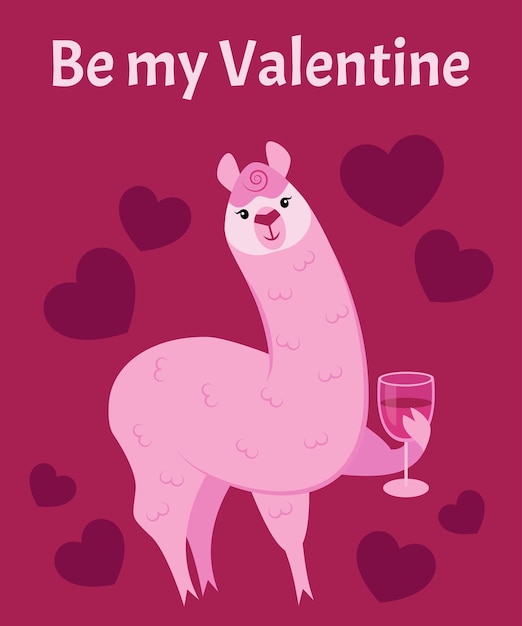 Vector lama gefeliciteerd met een fijne valentijnsdag. alpaca verliefd. wees mijn valentijn.