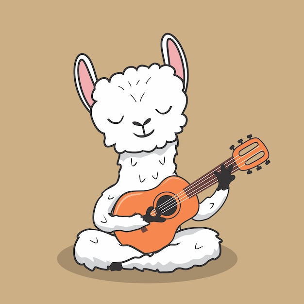 Lama gitaar spelen muziek Cartoon Alpaca