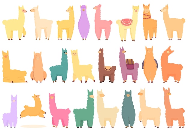 Vector lama icons set cartoon vector. animal alpaca