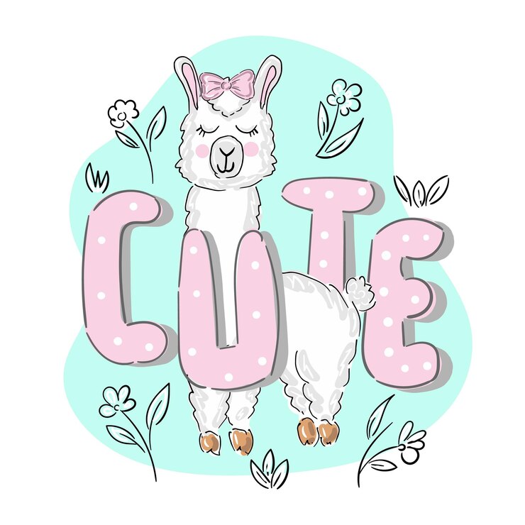 Vector lama roze print meisje met belettering cute lama vector illustratie leuk grappig trendy ontwerp voor kinderen kinderen glimlach magisch dier verjaardagskaart sticker stof textiel