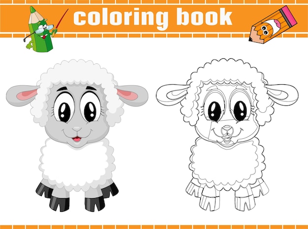 Pagina da colorare di agnello per il personaggio dei cartoni animati per bambini